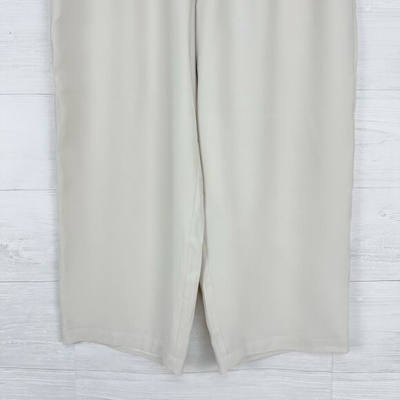 Eileen Fisher Size XL Silk Georgette Crepe Cropped Pants Wide Leg Pull On Bone - Picture 5 of 16